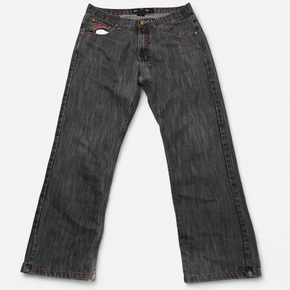 Y2K Vintage Brooklyn Xpress Gray Jeans Red Stitch Checkerboard Men’s 34x32
